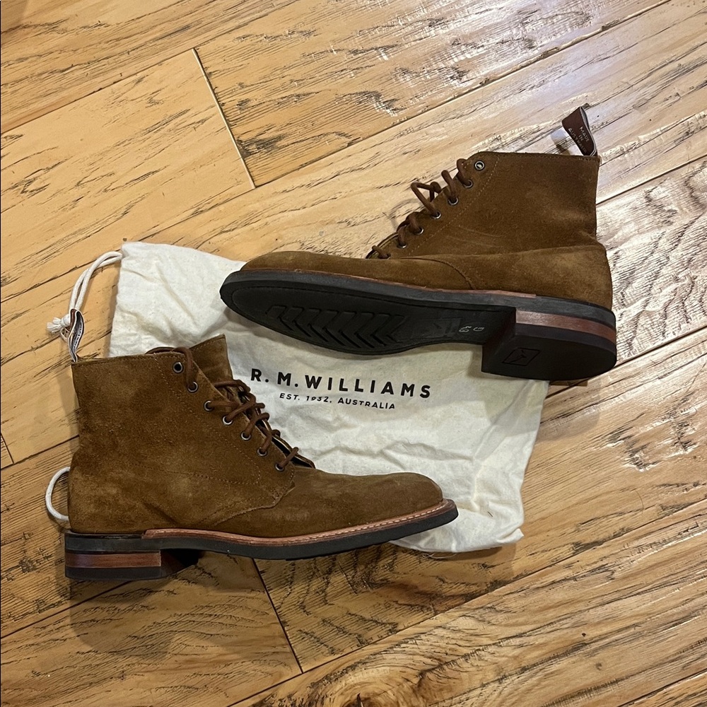 R.M. Williams Rickaby Tobaco Suede Lace-Up Boots - US size 9.5